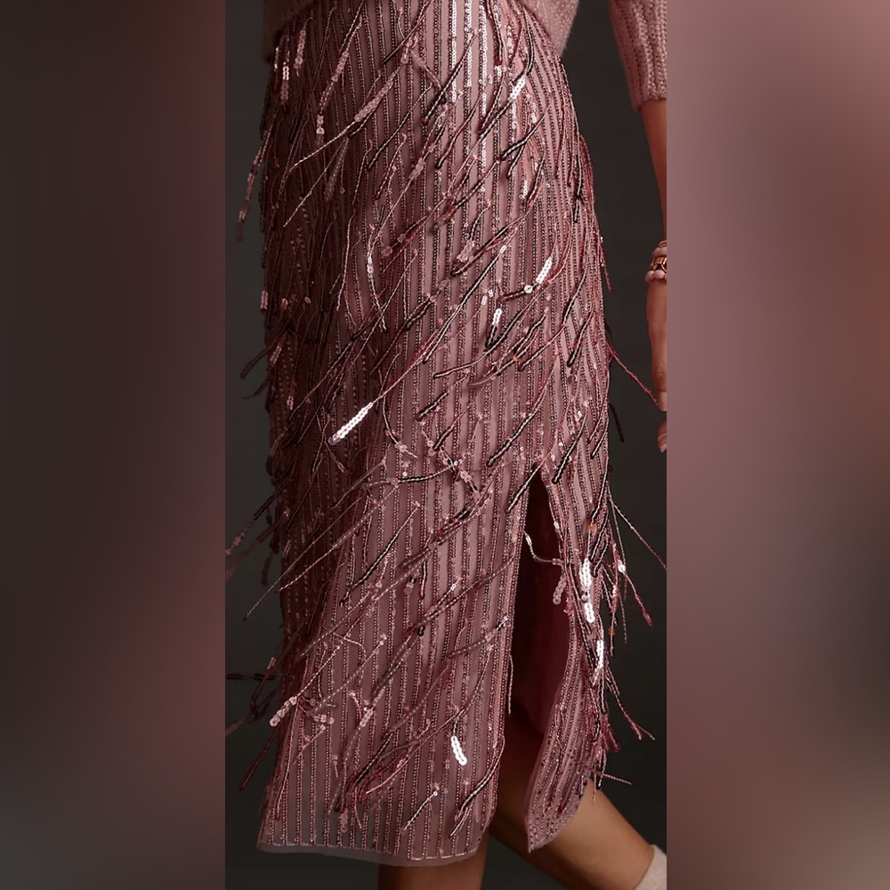 Maeve Fringed Sequined Midi Skirt pink size 2